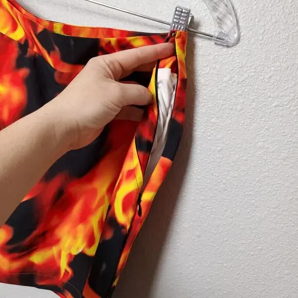 LOUDMOUTH Fire Flames Print Tennis Gold Skort Skirt